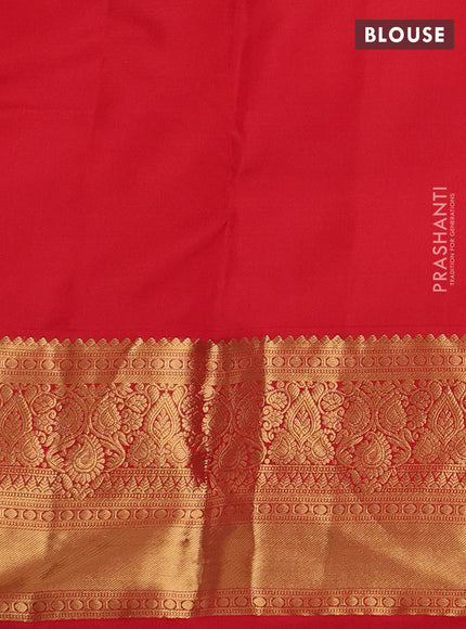 Pure kanchipuram silk saree red with allover stripe zari woven 1000 buttas and long zari woven border