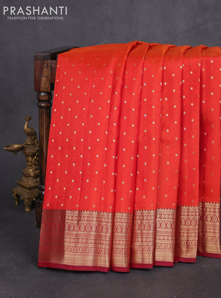 Pure kanchipuram silk saree orange and maroon with allover zari woven 1000 buttas and zari woven border