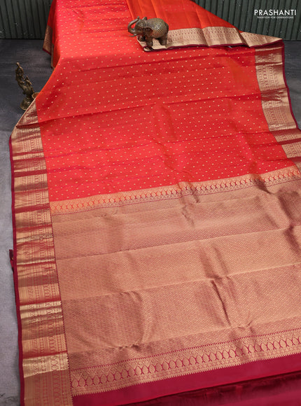 Pure kanchipuram silk saree orange and maroon with allover zari woven 1000 buttas and zari woven border