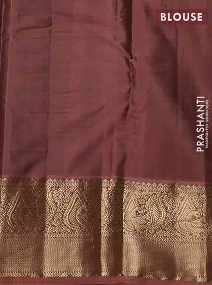 Pure kanchipuram silk saree teal green and dark sandal with allover weaves & zari woven 1000 buttas and zari woven border