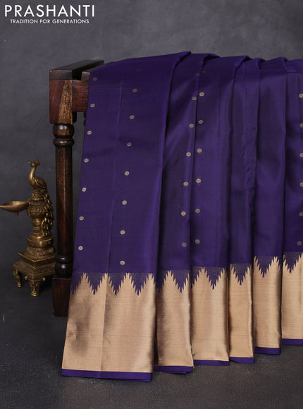 Pure kanchipuram silk saree nave blue with allover zari woven 1000 buttas and temple zari woven border