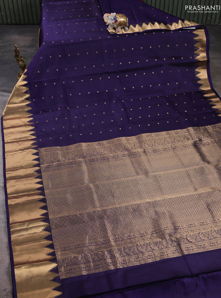 Pure kanchipuram silk saree nave blue with allover zari woven 1000 buttas and temple zari woven border