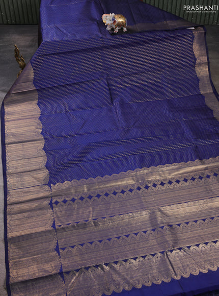 Pure kanchipuram silk saree nave blue with allover weaves & zari woven 1000 buttas and long zari woven border