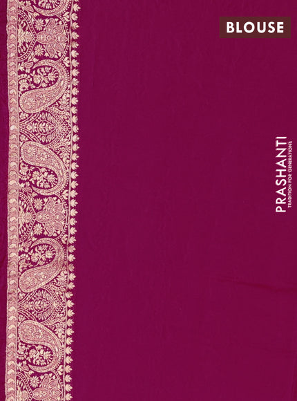 Crepe silk saree pink with allover prints & pita embroidery work and zari woven border