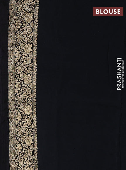Crepe silk saree black with allover prints & pita embroidery work and zari woven border
