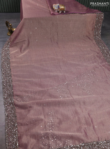 Crush tissue saree mauve pink with allover sequin & beaded work