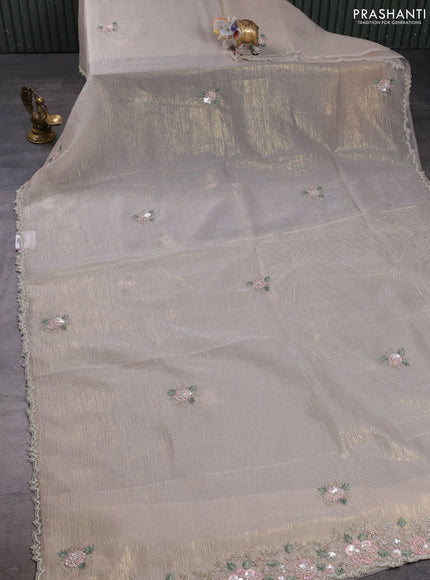 Crush tissue saree cream with floral sequin embroidery buttas and beaded work border