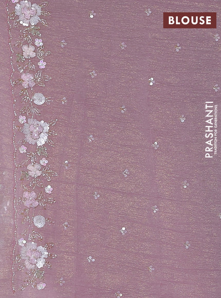 Crush tissue saree pastel pink with sequin embroidery buttas and floral sequin embroidery pallu & border