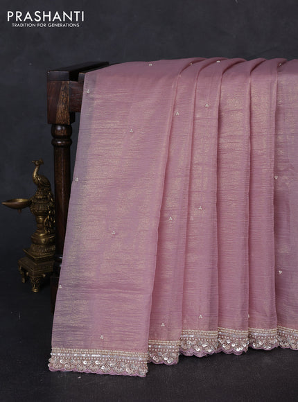 Crush tissue saree pastel pink with beaded work buttas and sequin embroidery pallu & border