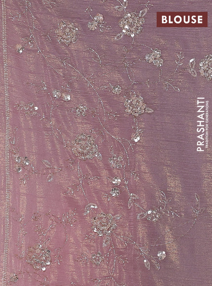 Crush tissue saree pastel pink with beaded work buttas and sequin embroidery pallu & border