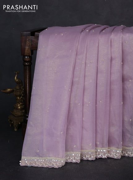 Crush tissue saree mild lavender with beaded work buttas and sequin embroidery pallu & border