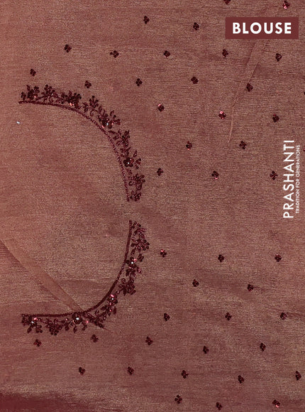 Crush tissue saree dark peach with sequin embroidery buttas and sequin embroidery pallu & border