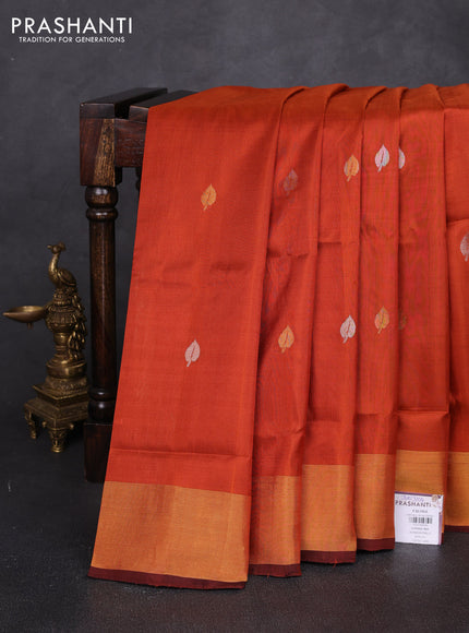 Pure uppada silk saree rust shade and coffee brown with allover silver & zari woven buttas and jamdhani weaving pallu
