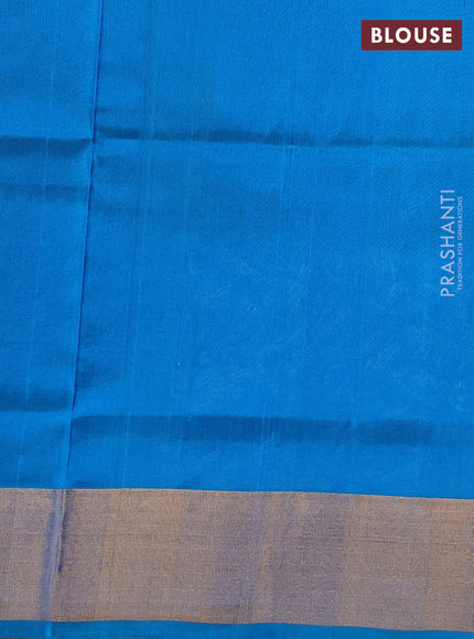 Pure uppada silk saree dual shade of teal green and teal blue with allover silver & zari woven buttas and long zari woven border