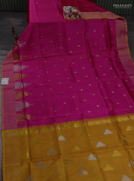 Pure uppada silk saree pink and mustard yellow with allover silver & zari woven border and zari woven border