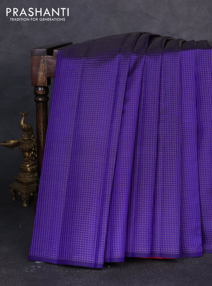 Pure kanchipuram silk saree violet and pink with allover zari small checked pattern in borderless style