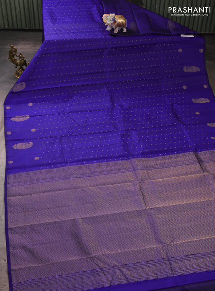 Pure kanchipuram silk saree blue with allover zari woven buttas in borderless style