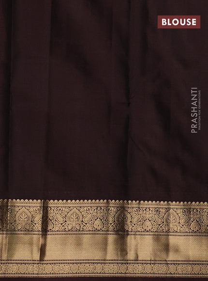 Pure kanchipuram silk saree rust shade and coffee brown with allover zari woven buttas and zari woven korvai border