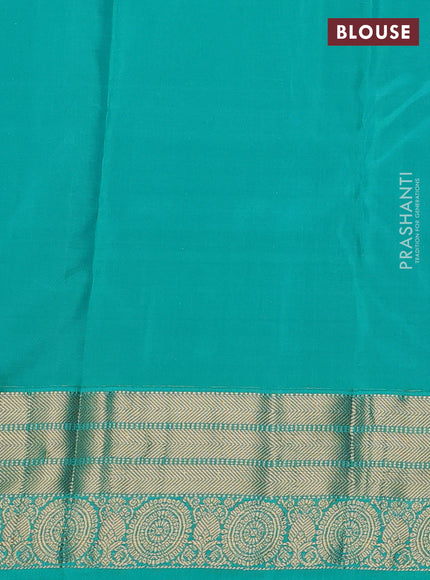 Pure kanchipuram silk saree light pink and teal green with allover zari woven buttas and zari woven korvai border