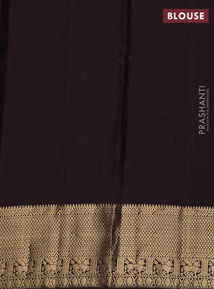 Pure kanchipuram silk saree deep purple and coffee brown with allover zari woven buttas and zari woven korvai border