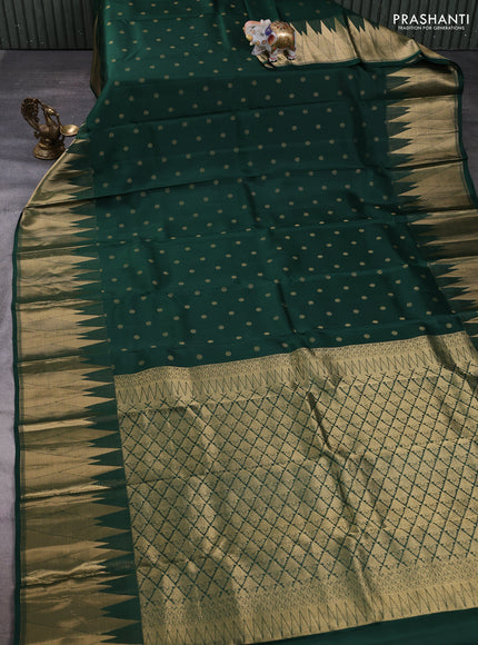 Pure kanchipuram silk saree bottle green with allover zari woven buttas and temple zari woven border
