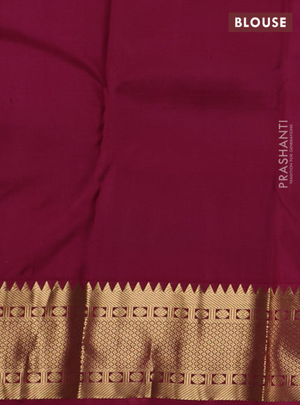 Pure kanchipuram silk saree teal blue and wine shade with allover small zari checks & buttas and zari woven border