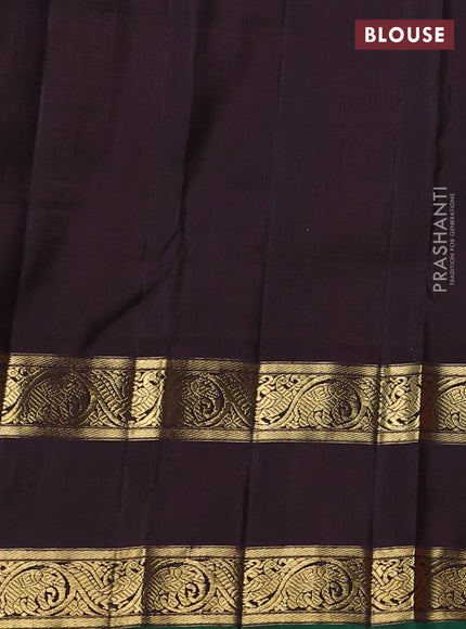 Pure kanchipuram silk saree orange and coffee brown with allover stripe pattern & zari buttas and long rettapet zari woven border