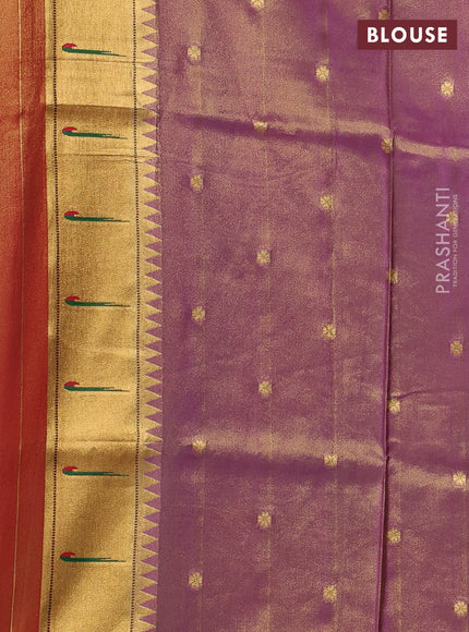 Tissue silk saree lavender with allover zari woven buttas and paithani pallu & muniya border