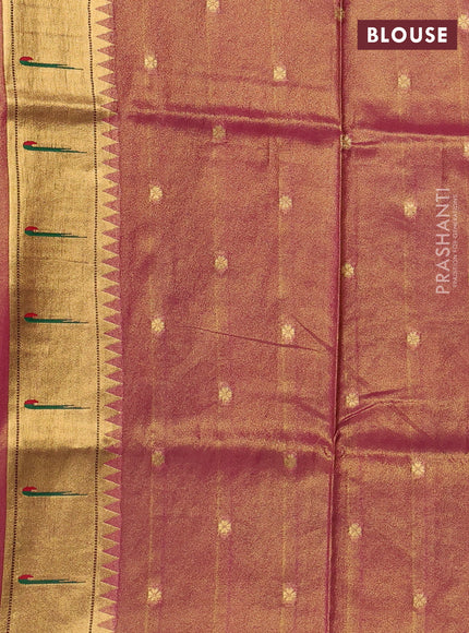 Tissue silk saree pink with allover zari woven buttas and paithani pallu & muniya border