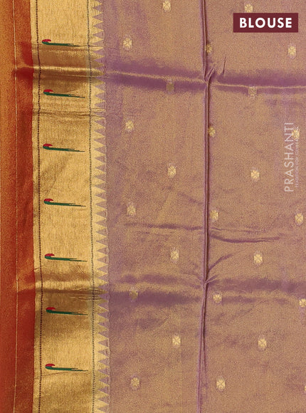 Tissue silk saree lavender and red with allover zari woven buttas and paithani pallu & muniya border