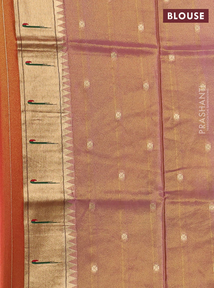 Tissue silk saree light pink with allover zari woven buttas and paithani pallu & muniya border