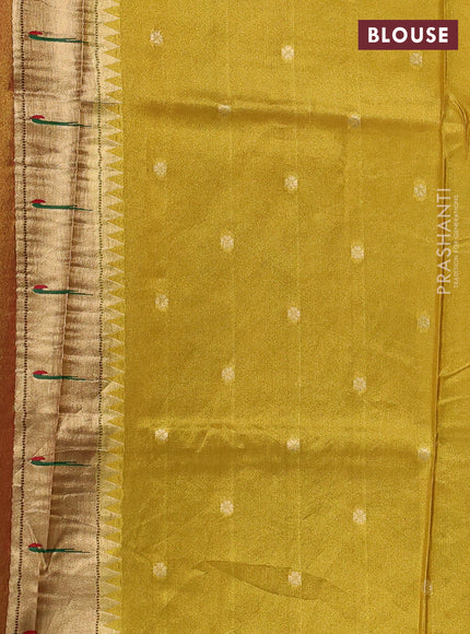 Tissue silk saree yellow with allover zari woven buttas and paithani pallu & muniya border
