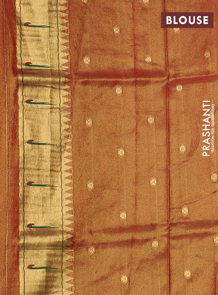 Tissue silk saree golden pink with allover zari woven buttas and paithani pallu & muniya border