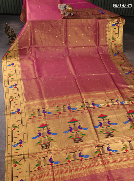 Tissue silk saree pink with allover zari woven buttas and paithani pallu & border