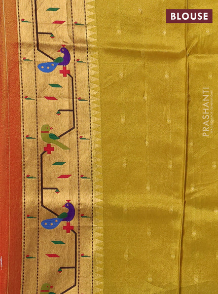 Tissue silk saree yellow and red with allover zari woven buttas and paithani pallu & border
