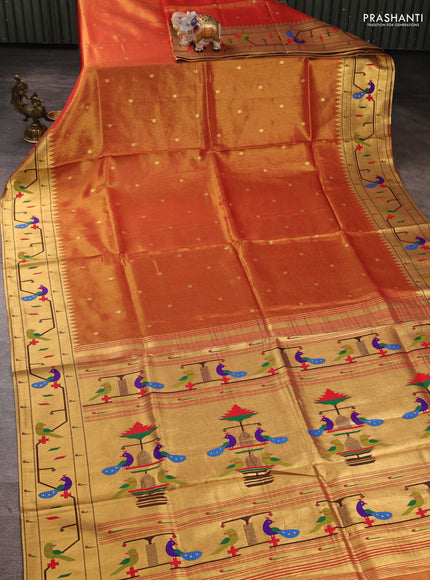 Tissue silk saree red with allover zari woven buttas and paithani pallu & border