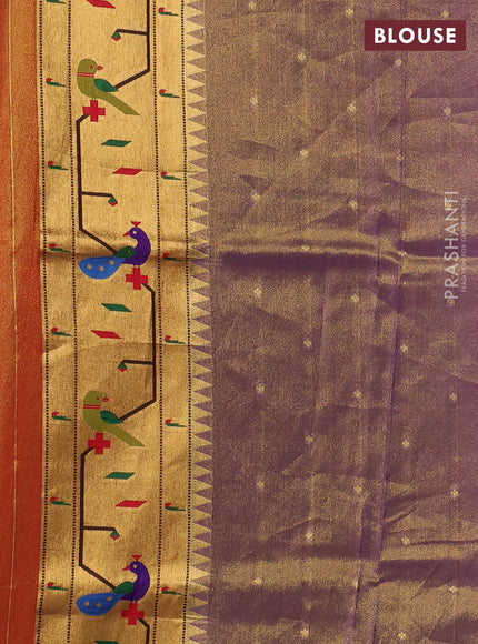 Tissue silk saree lavender with allover zari woven buttas and paithani pallu & border