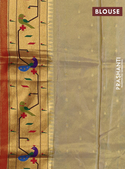 Tissue silk saree cream and red with allover zari woven buttas and paithani pallu & border