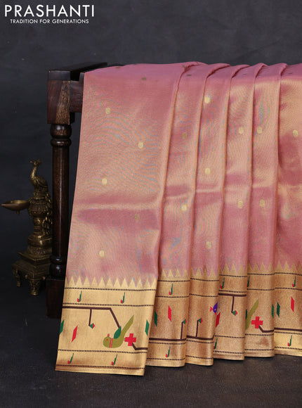 Tissue silk saree light pink with allover zari woven buttas and paithani pallu & border