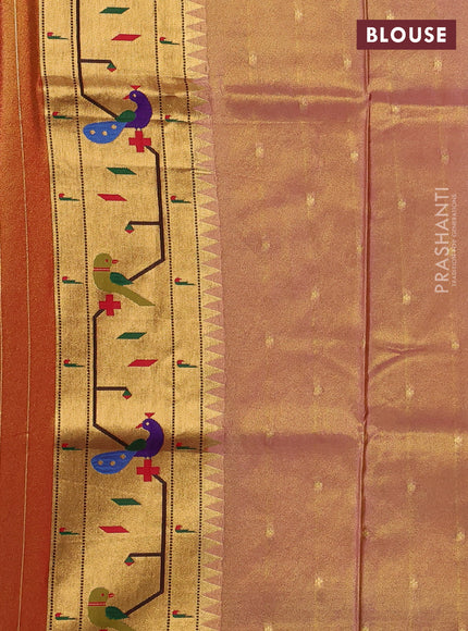 Tissue silk saree light pink with allover zari woven buttas and paithani pallu & border