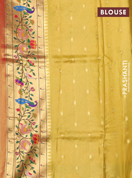 Tissue silk saree yellow with allover zari woven buttas and paithani pallu & border