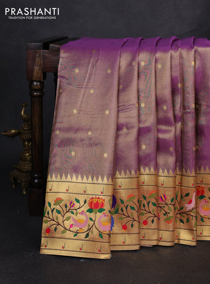Tissue silk saree lavender with allover zari woven buttas and paithani pallu & border