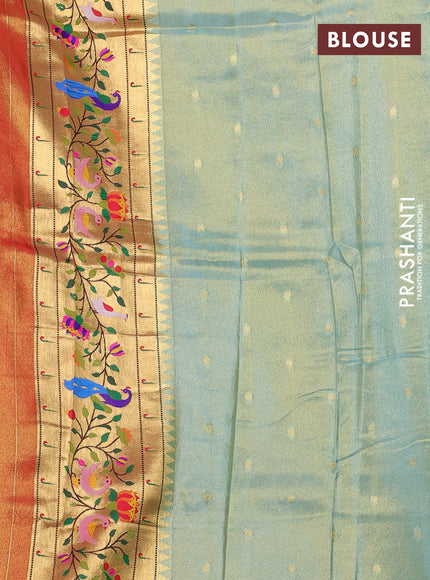 Tissue silk saree teal blue with allover zari woven buttas and paithani pallu & border