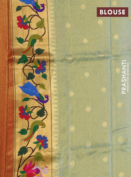 Tissue silk saree teal blue with allover zari woven buttas and paithani pallu & border