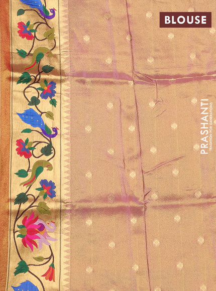 Tissue silk saree light pink with allover zari woven buttas and paithani pallu & border