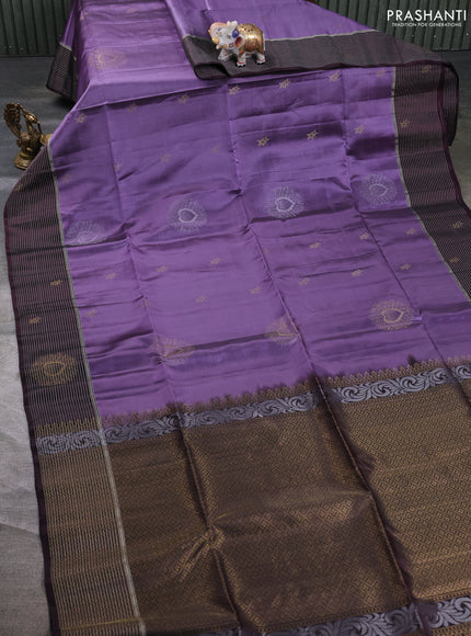 Kanchipuram soft silk saree lavender and deep maroon with allover zari woven buttas and zari woven butta border