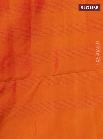 Kanchipuram soft silk saree red and sunset orange with allover checks & zari woven buttas and zari woven border