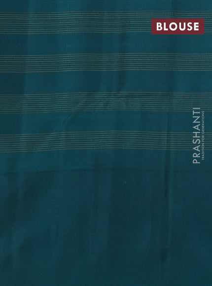 Kanchipuram soft silk saree peacock blue and peacock green with allover checks & zari woven buttas and zari woven border