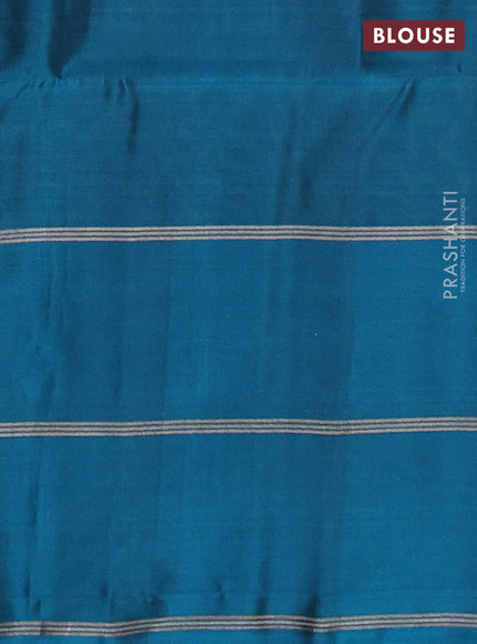 Kanchipuram soft silk saree rosy brown and peacock blue with allover silver & gold zari weaves and long zari woven butta border