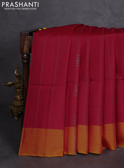 Kanchipuram soft silk saree red and sunset orange with allover silver zari weaves and zari woven border